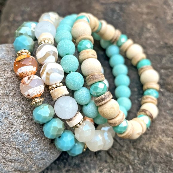 Stack Stretch Beaded Bracelets Set of Four - Picture 3 of 6